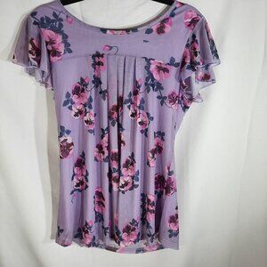 Furnex Women's Short Sleeve Tunic Shirt Pleated Mesh Blouses Summer Floral Tops